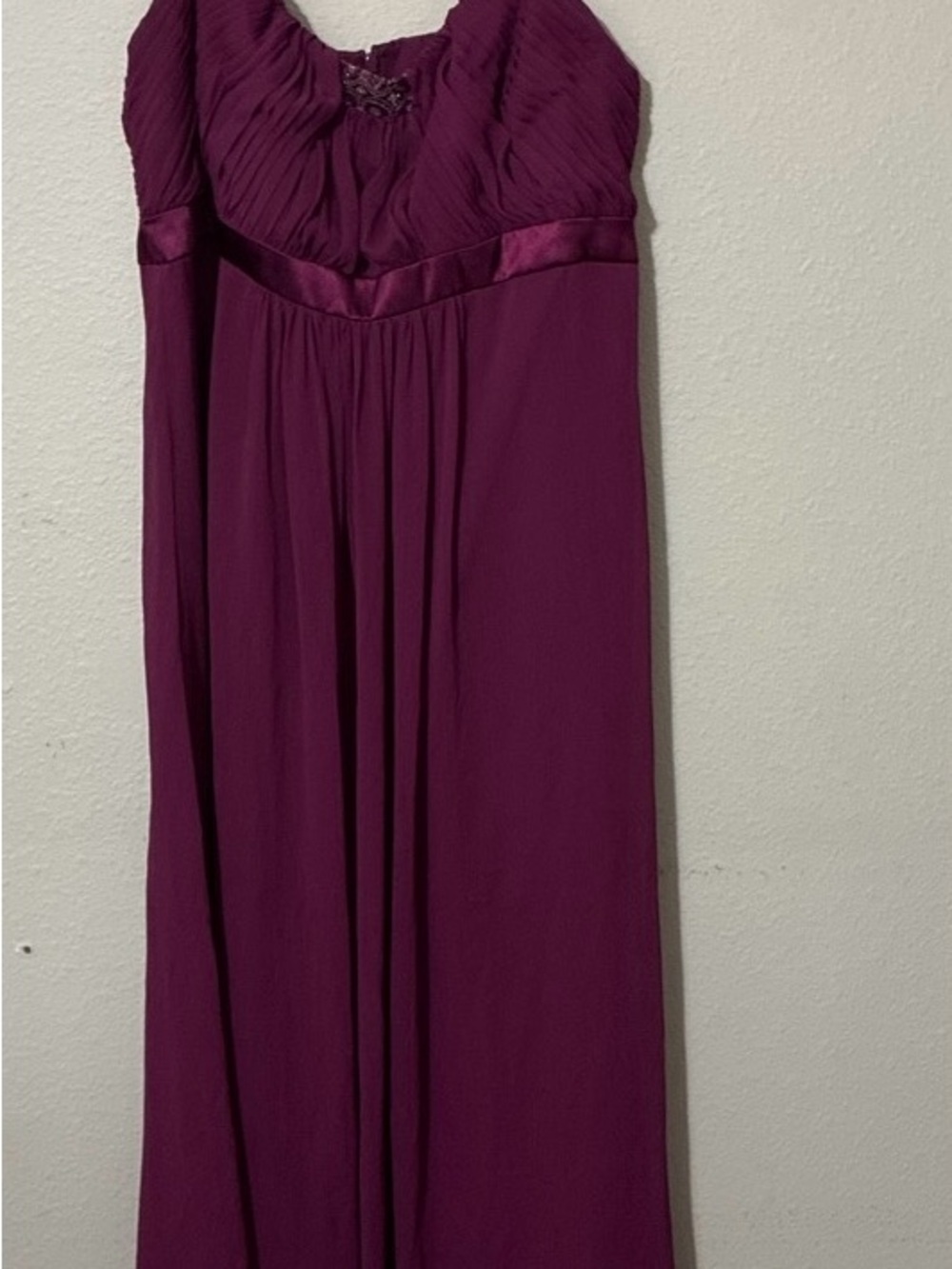 David’s Bridal Elegant Plum Maxi Dress with Satin Waistband